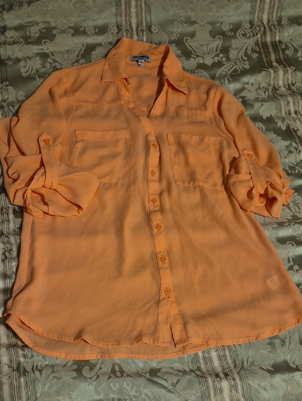 Express Orange Button-Down Casual Men's Shirt